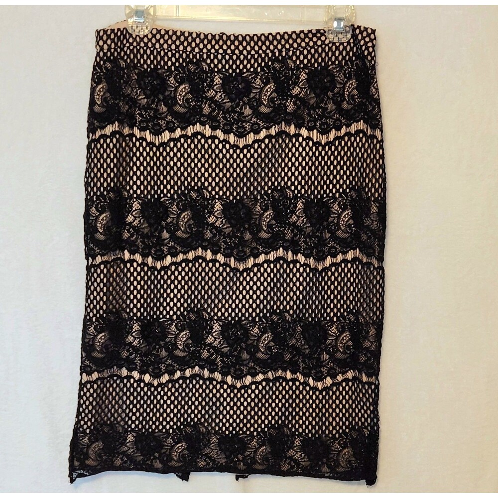 Eva Mendes New York & Co Women's 6 Black Lace Overlay Pencil Skirt Whimsigoth